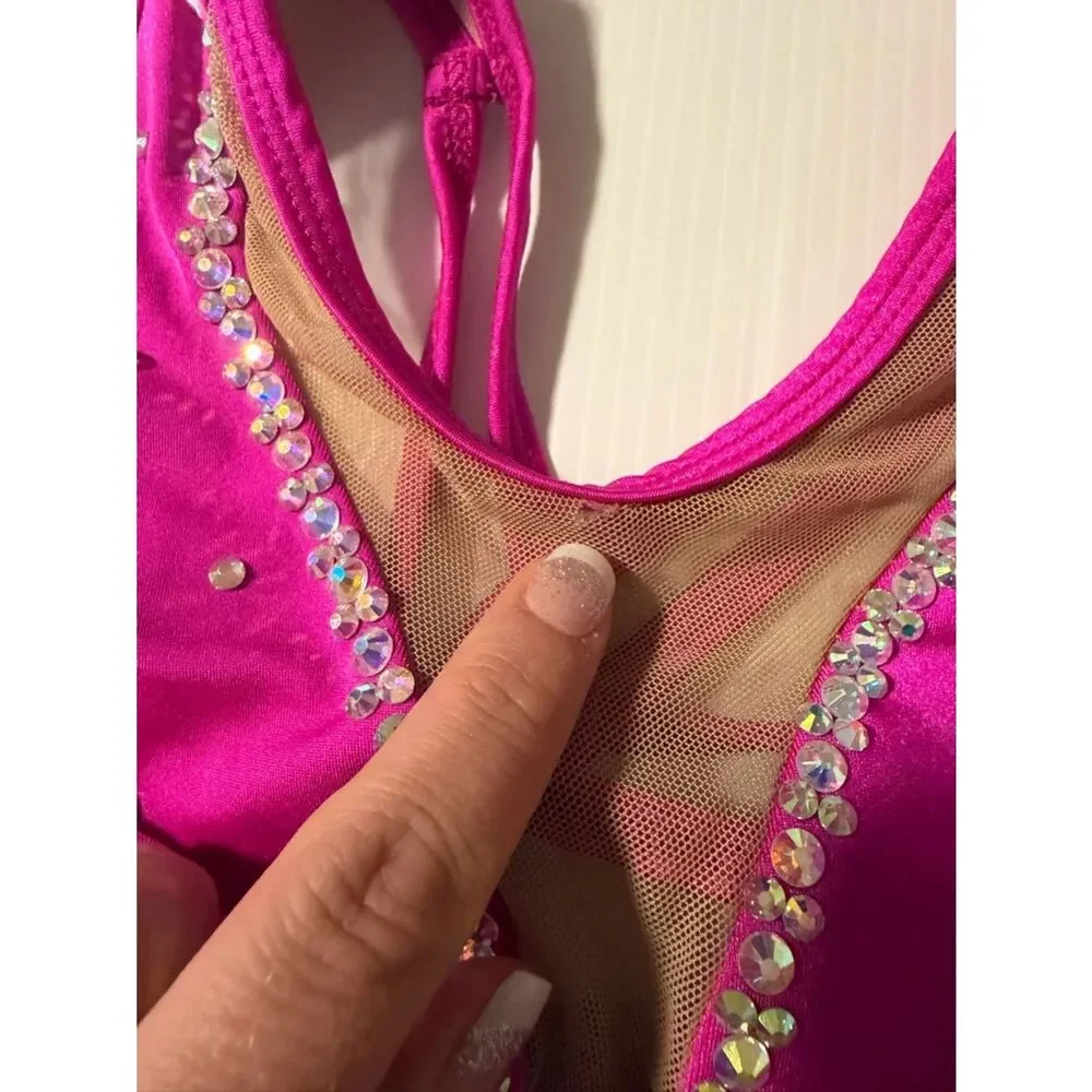 Opra solo custom dance costume leotard 2 piece hot pink illusion MC/LC child